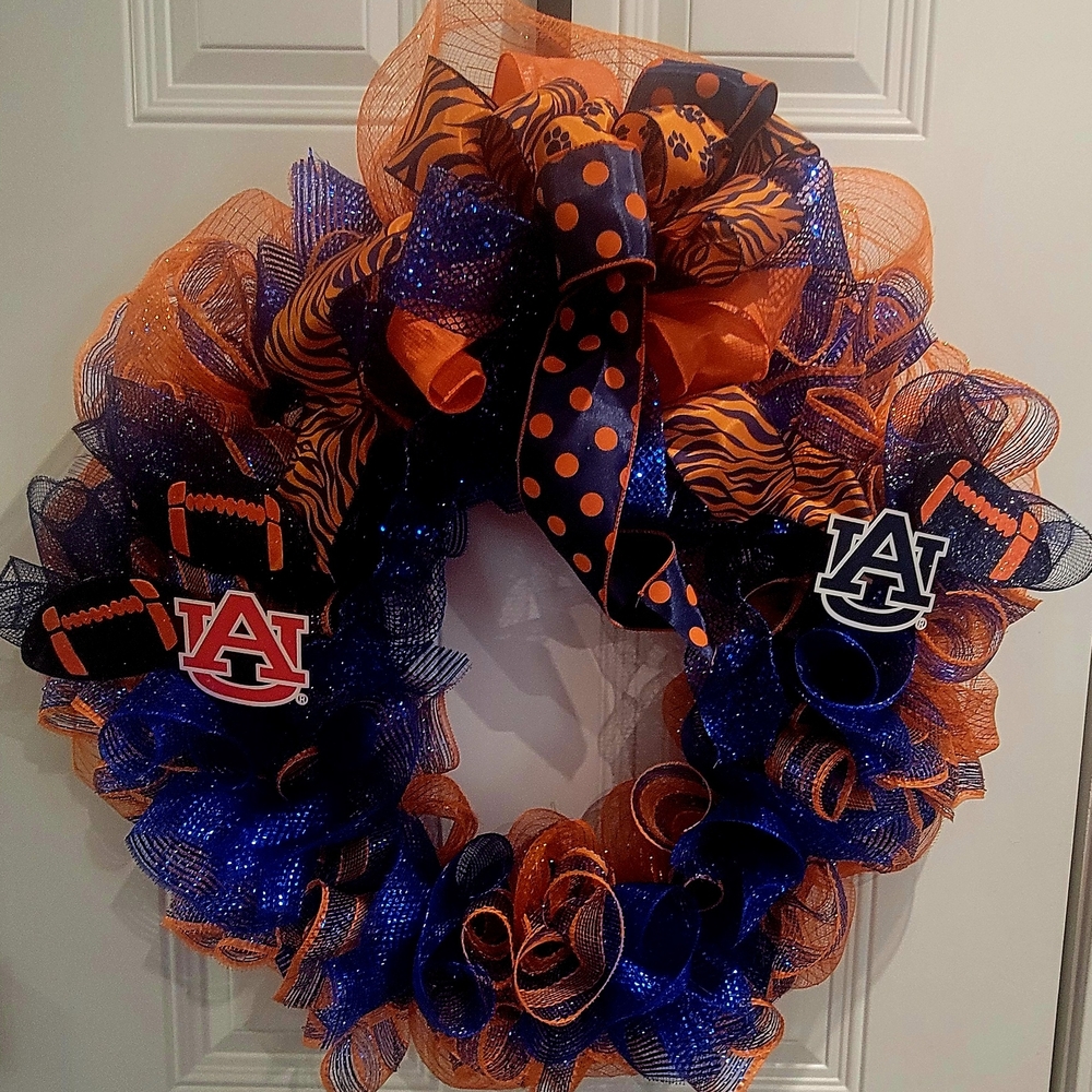 SOLD ---Auburn Themed Orange and Blue Gameday Wreath